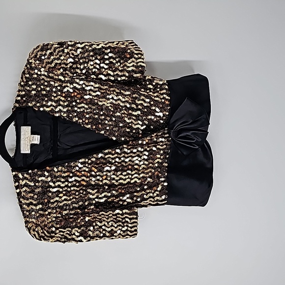 Barbara Chodos for Michael Marcella Gold Sequined+Black Taffeta Evening Jacket - Picture 14 of 17